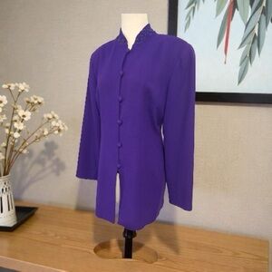 Gillian‎ Vintage Purple Mandarin Collar Wool Blazer Button Front Women’s Size 8